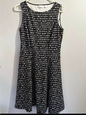 New York & Company Black and White Sleeveless Fit-and-Flare Midi Dress
